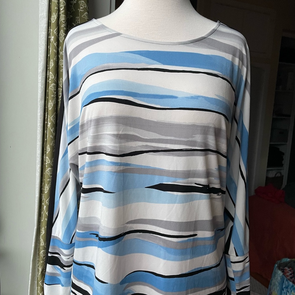 Calvin Klein Blue and Gray Striped Blouse
